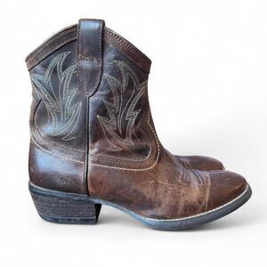 Ariat Women’s 5.5B Brown Leather Western Ankle Boots Short Cowboy Booties
